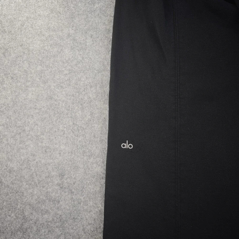 Alo Yoga Sweatpants Women's Xs Black Fleece Wide Leg Pintuck Cuffed Drawstring